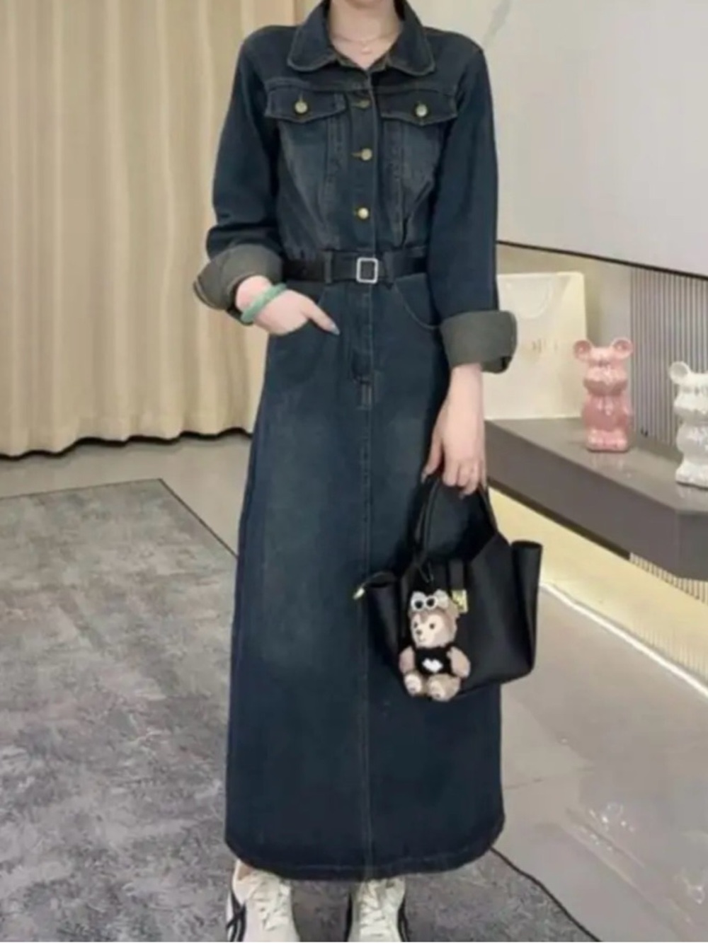 Classic Dark Blue Denim Shirt Dress